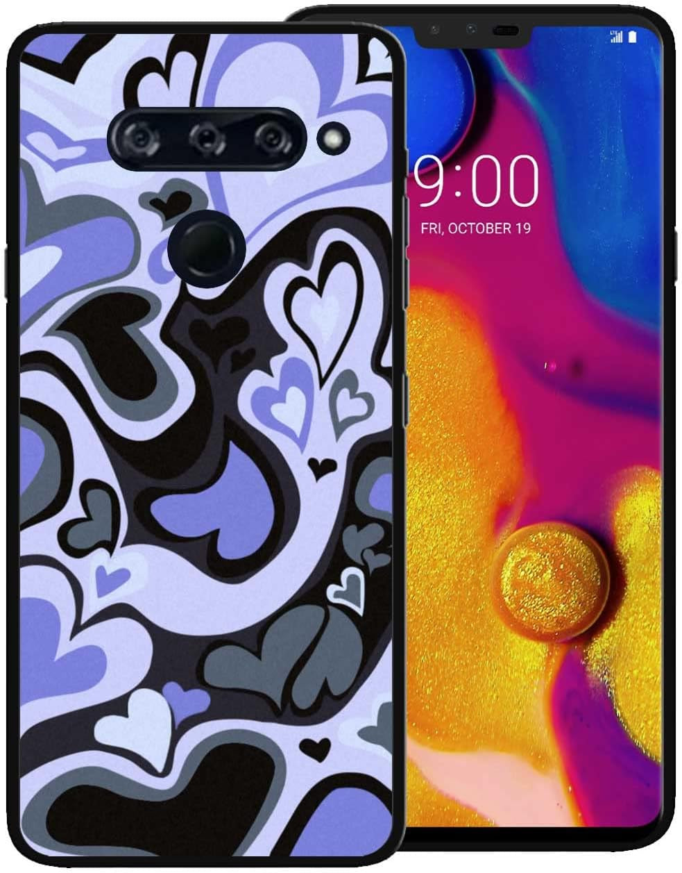 Zaztify Phone Case for LG V40 Thinq, Lovely Irregular Dark Pink Love Heart Lovecore Aesthetic Cute Pattern Shockproof Protective Anti-Slip Thin Slim Soft Phone Cover Shell  zaztify Purple Black Lovecore  