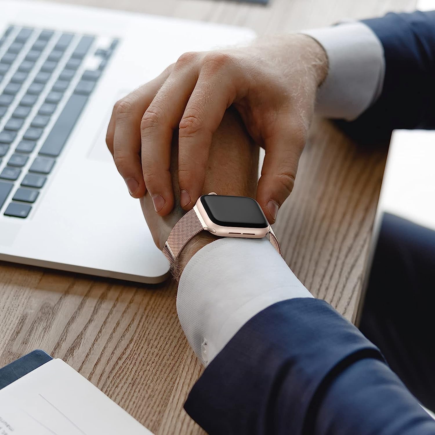 Junghoo Compatible with Apple Watch Bands 38Mm 40Mm 41Mm 42Mm 44Mm 45Mm Women Men, Stainless Steel Mesh Loop Magnetic Clasp Replacement for Iwatch Band Series SE 7 6 5 4 3 2 1.  JungHoo   