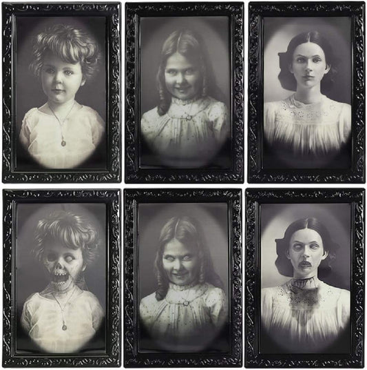 Halloween Decorations Indoor Scary Wall Decor, 3Pack 3D Changing Face Moving Picture Frames Portrait, Gothic Horror Poster Castle Haunted House Mansion Decor Decoration Party Supplies  Lansian   