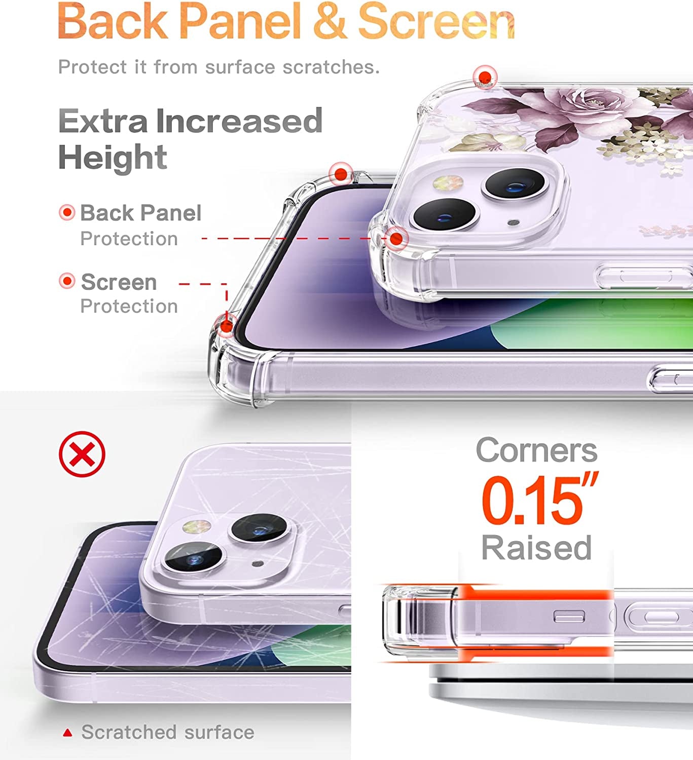 GVIEWIN Case Compatible with Iphone 14 plus 6.7 Inch,With Screen Protector + Camera Lens Protector, Clear Flower Shockproof Soft Protective Floral Women Phone Cover, 2022 (Cherry Blossoms/Purple)  GVIEWIN   