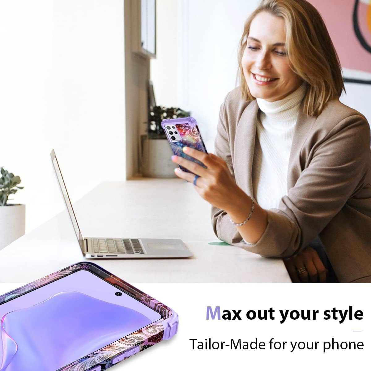 Rancase for Galaxy S21 Ultra 5G Case,Three Layer Heavy Duty Shockproof Protection Hard Plastic Bumper +Soft Silicone Rubber Protective Case for Samsung Galaxy S21 Ultra 5G 6.8 Inch,Purple Mandala  Rancase   