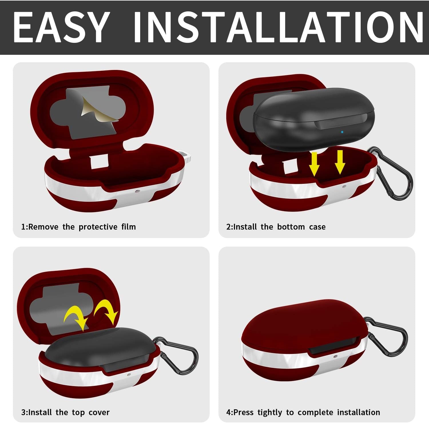 2 Packs Silicone Cover for Galaxy Buds Case/Galaxy Buds + plus Case,With Carabiner Full Body Protections Skin Accessories Compatible Samsung Galaxy Buds plus (Navy Blue and Burgundy)  meiyasy   