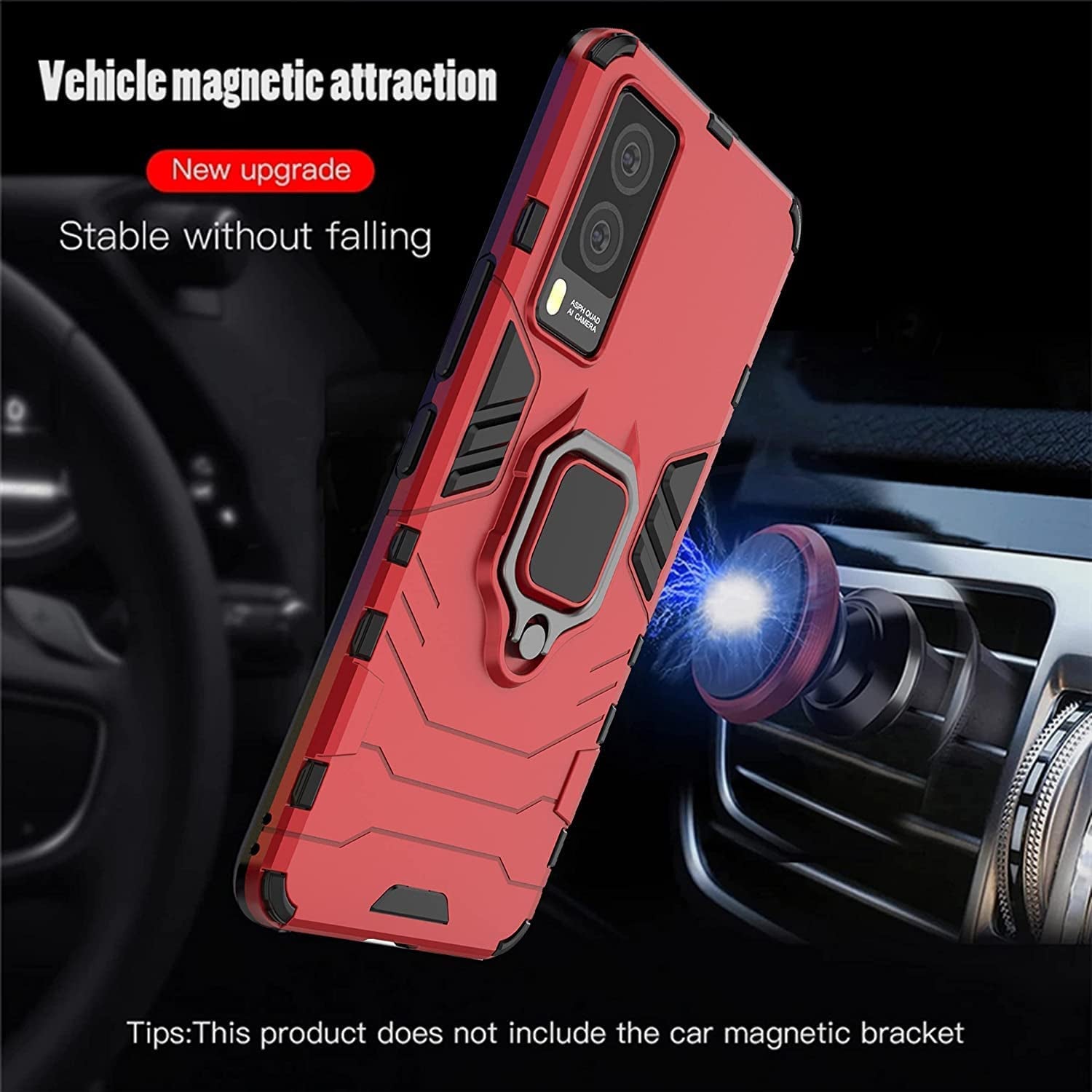 ZMONE Phone Case for Xiaomi Poco F5 5G Case with Glass Screen Protector [2 Pack] Heavy Duty Dual Layer Military Grade Shockproof Protective Cover with Magnetic Ring Kickstand - Red  Chengmi   