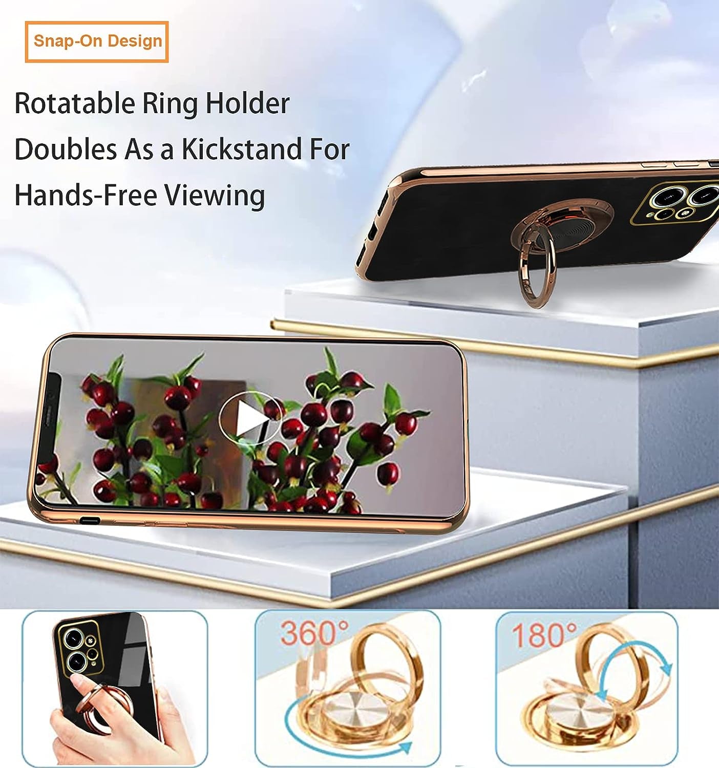 Tiwinxing Compatible with Xiaomi Redmi Note 12 4G Case for Women Men Cute Redmi Note 12 4G Phone Case Shockproof with Luxury Plating Gold Edge Kickstand Protective Cases Cover (Black)  Tiwinxing   