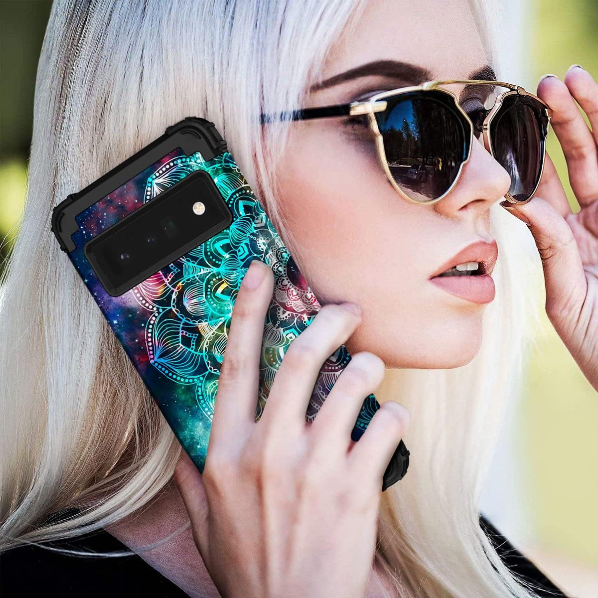 Hocase for Google Pixel 6 Pro Case, Heavy Duty Shockproof Protection Soft Silicone Rubber Bumper+Hard Plastic Hybrid Protective Case for Google Pixel 6 Pro (6.7") 2021 - Mandala in Galaxy  Hocase   