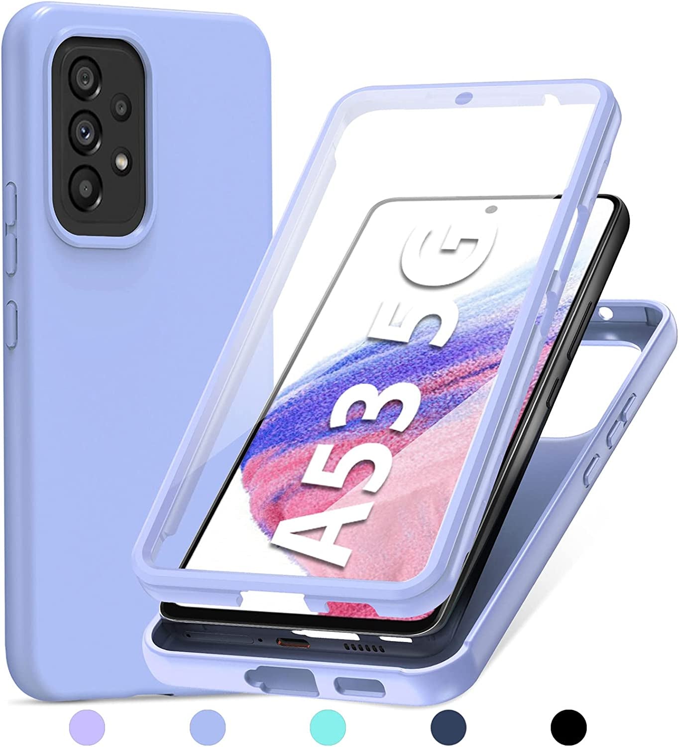 PUJUE for Samsung Galaxy A53 5G Case: Shockproof Protective Phone Cases - Soft Silicone TPU Slim Cell Shell - Cute Durable Rugged Matte Phone Covers (Black)  PUJUE Light Blue  