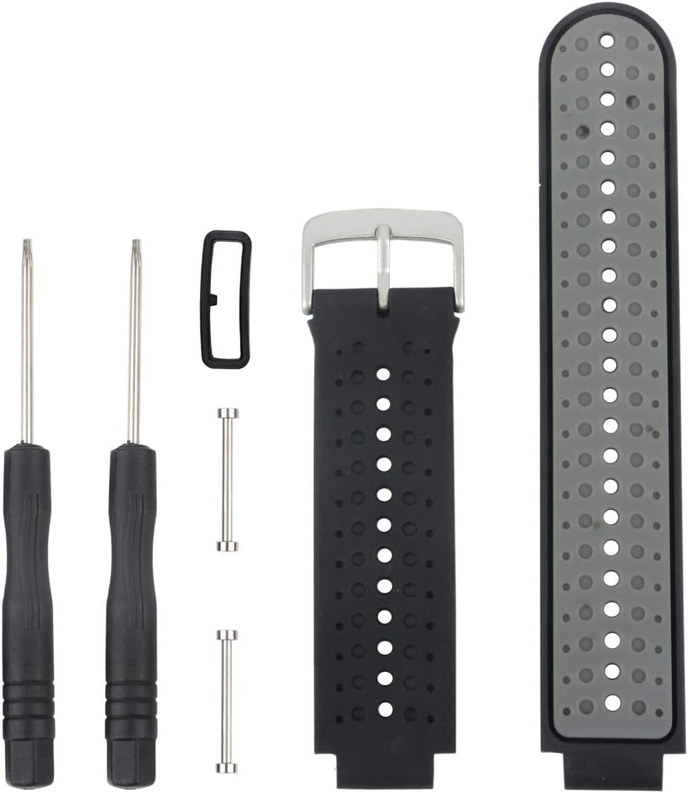 Replacement for Garmin Forerunner 235 / Garmin Approach S20 S5 S6 Watch Band Accessory, Adjustable Silicone Solid&Pattern Strap Wristband for Forerunner 220/230/620/630/735Xt/235Lite…  kiugi Black/Gray  