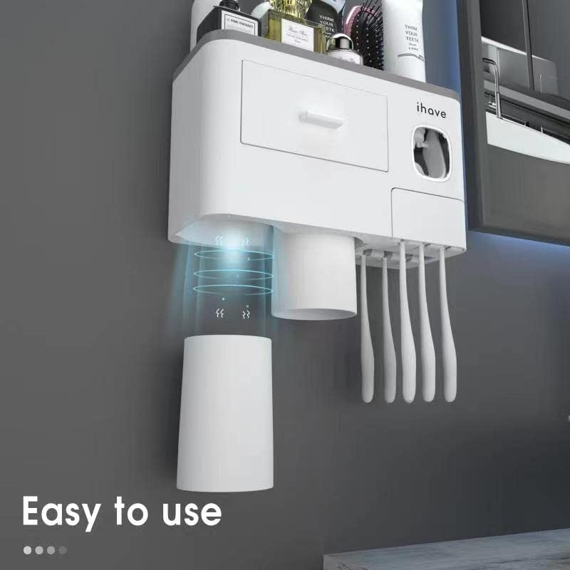 Ihave Toothbrush Holders for Bathrooms, 2 Cups Toothbrush Holder Wall Mounted with Toothpaste Dispenser - Large Capacity Tray, Cosmetic Drawer - Bathroom Decor & Bathroom Accessories  ihave   