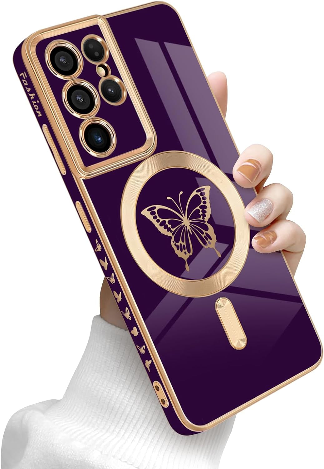 Newseego for Samsung Galaxy S21 Ultra 5G Magnetic Case, Cute Butterfly Plating Edge Case with Magsafe for Women Girls Men Soft TPU Bumper Shockproof Protective Cover for Samsung Galaxy S21 Ultra-Pink  Newseego Purple  