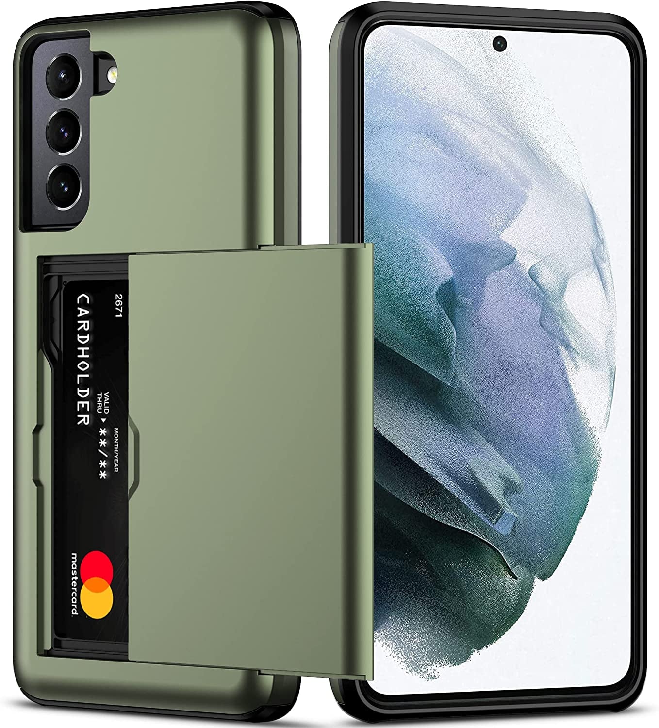 Nvollnoe for Samsung S21 Ultra Case with Card Holder Dual Layer Heavy Duty Protective Galaxy S21 Ultra Case Hidden Card Slot Slim Wallet Case for Samsung S21 Ultra(Rose Gold)  Nvollnoe Green For Galaxy S21 Plus-6.7'' 