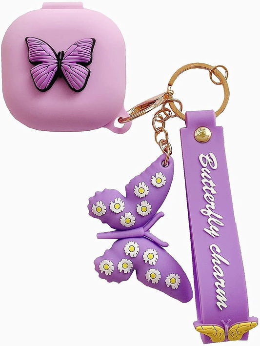 Compatible with Samsung Galaxy Buds Pro/Galaxy Buds Live Case with Butterfly Keychain, Protective Silicone Kids Teens Girls Women Funny Kawaii Fashion 3D Cute Cover for Galaxy Buds Pro/Live - Purple  Moydolo   
