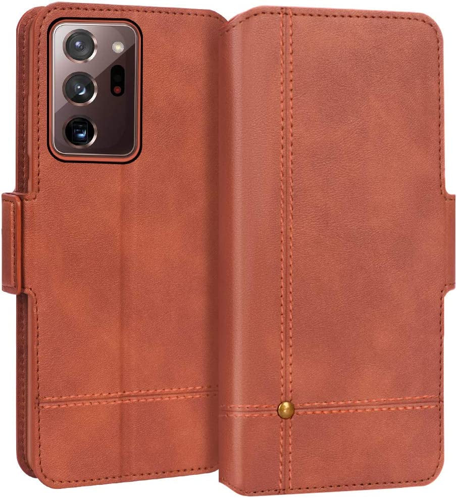 FYY Case for Samsung Galaxy Note 20 Ultra, Ultra Slim Flip Leather Wallet Phone Case Protective Shockproof Cover with Card Holder Kickstand Folio Case for Samsung Galaxy Note 20 Ultra 5G 6.9" Navy  GUANGZHOU WENYI COMMUNICATION EQIPMENT CO.,LTD Brown  