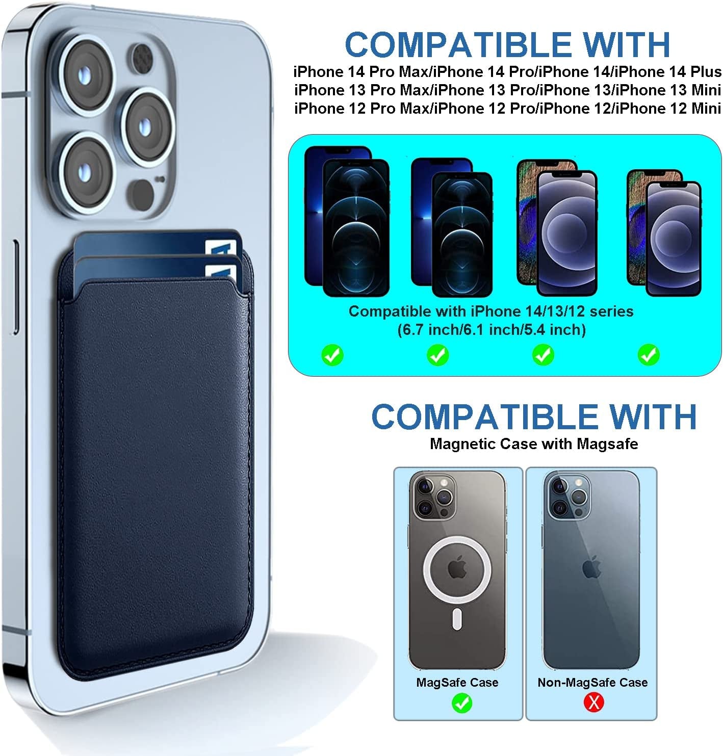 [2 Pack] Magnetic Card Holder Wallet for Iphone 14/13/12 Series with Magsafe, Leather Wallet for Iphone 14 Pro/Pro Max/Plus/14, Mag-Safe Wallet for Iphone 13 Pro/Pro Max/Mini/13/12 Series, Black Blue  iLodn   