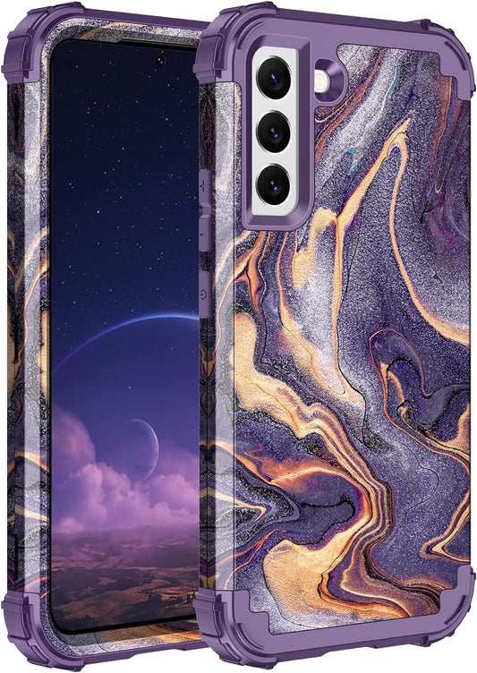 LONTECT for Galaxy S22 plus Case Shockproof 3 in 1Heavy Duty Rugged Hybrid Sturdy High Impact Durable Protective Cover Case for Samsung Galaxy S22 Plus/S22+ 5G 6.6 2022,Marble/Dark Purple  Lontect   
