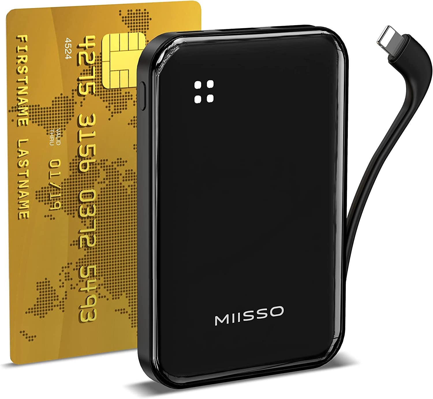 6000Mah Ultra Slim Built in Cables Power Bank, Card Size Built in USB C Cords Battery Pack Portable Charger for Phones, 3 Output External Battery Pack Compatible with Iphone, Samsung and Heated Vest  SHENZHEN APPLESSUN ELECTRONIC CO.LTD 4.5Kmah-Black  