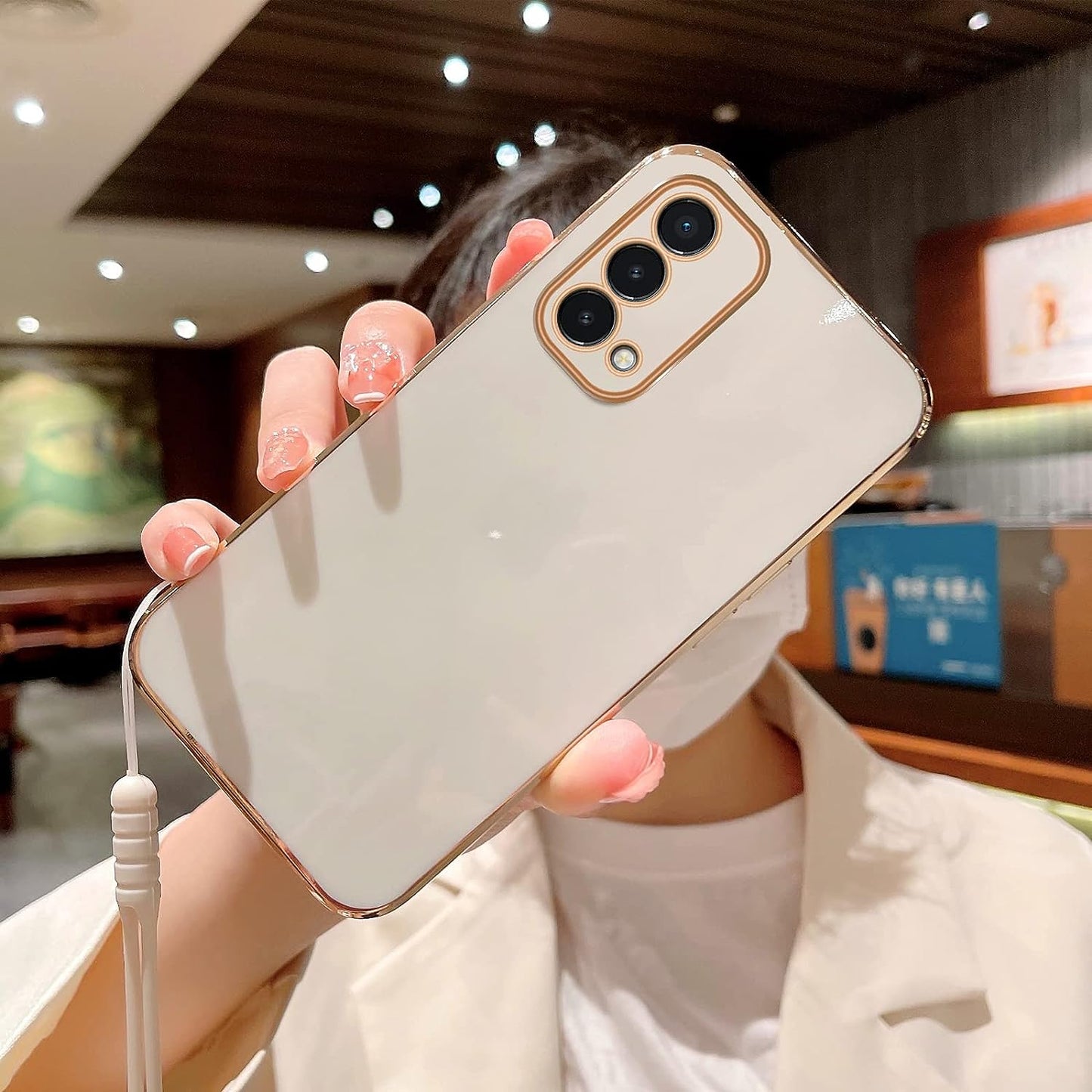 For Oneplus Nord N200 5G Case, N200 Phone Case for Women Electroplating Cute Luxury Bling Aesthetic Trendy Pretty, Full Camera Soft TPU Protection Shockproof Cover for Oneplus Nord N200 5G (White)  KuDiNi   