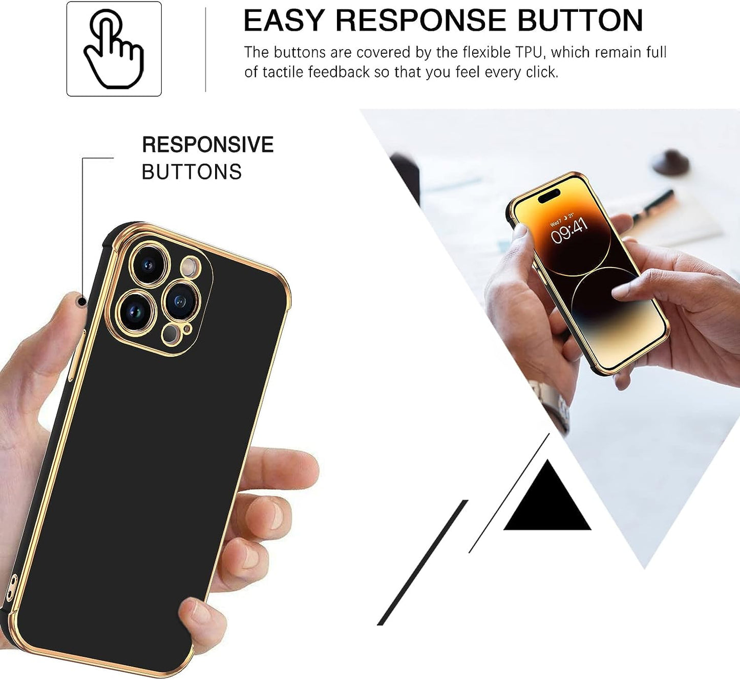 BENTOBEN Iphone 14 Pro Case, Phone Case Iphone 14 Pro 6.1", Slim Thin Luxury Shockproof Protection Soft TPU Bumper Drop Protective Girls Women Boy Men Cute Iphone 14 Pro Cover, Black/Gold Design  BENTOBEN   
