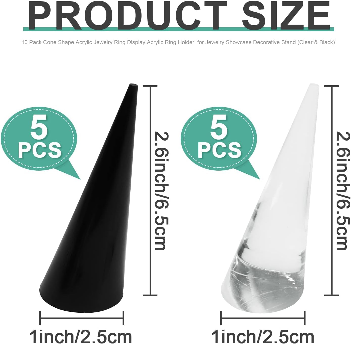 Zxmxzkx 10 Pack Clear Black Acrylic Crystal Ring Holder Ring Display Cone Holder Single Finger Rings Showcase Stand for Jewelry (Clear & Black)  Zxmxzkx   