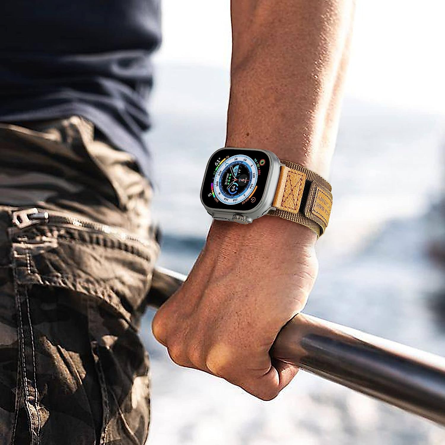 Wide Nylon Band Compatible with Apple Watch Band 49Mm 45Mm 44Mm 42Mm, Breathable Outdoor Sport Bracelet with 3 Loops, Men Military Rugged Strap for Iwatch Bands Series 8/7/6/5/4/3/2/1/SE Ultra  Melyis   