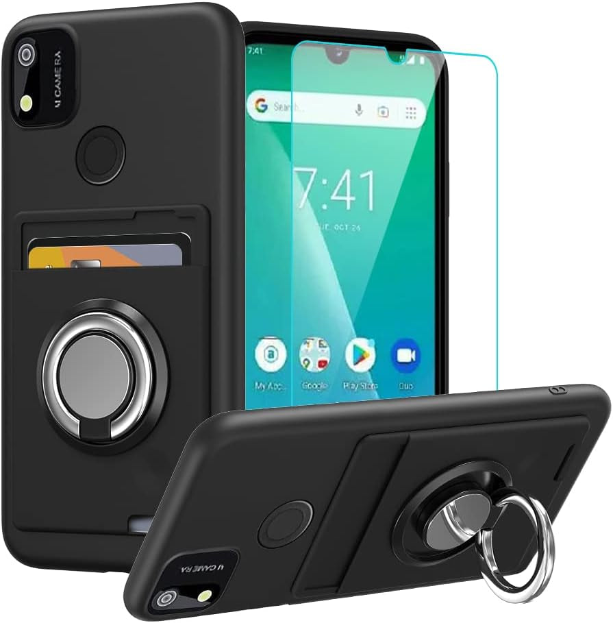 Anneey for Oneplus 11 5G Phone Case with Tempered Glass Screen Protector, Card Holder with Ring Stand Case for 1+ 11 5G Cover - Black  Anneey Sense Tw102  