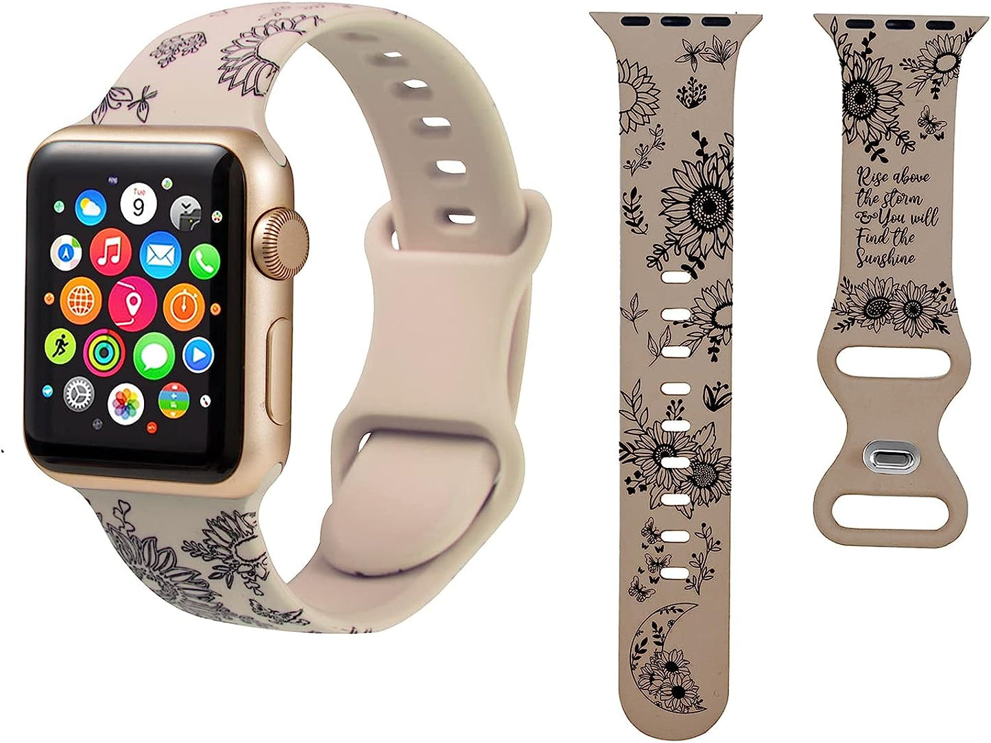 Compatible with Apple Watch Bands 38Mm 40Mm 41Mm 42Mm 44Mm 45Mm,Unique Flower Engraved Watch Band for Iwatch Series 7 6 5 4 3 2 1 SE Women Men  HZDK Brown 42mm/44mm/45mm 