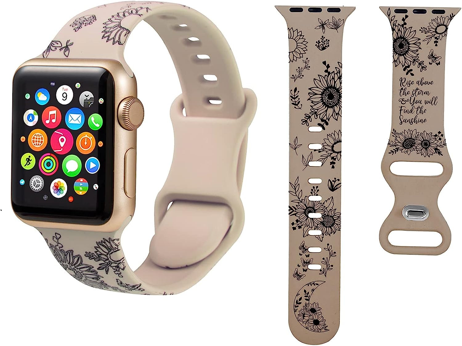 Compatible with Apple Watch Bands 38Mm 40Mm 41Mm 42Mm 44Mm 45Mm,Unique Flower Engraved Watch Band for Iwatch Series 7 6 5 4 3 2 1 SE Women Men  HZDK Brown 42mm/44mm/45mm 