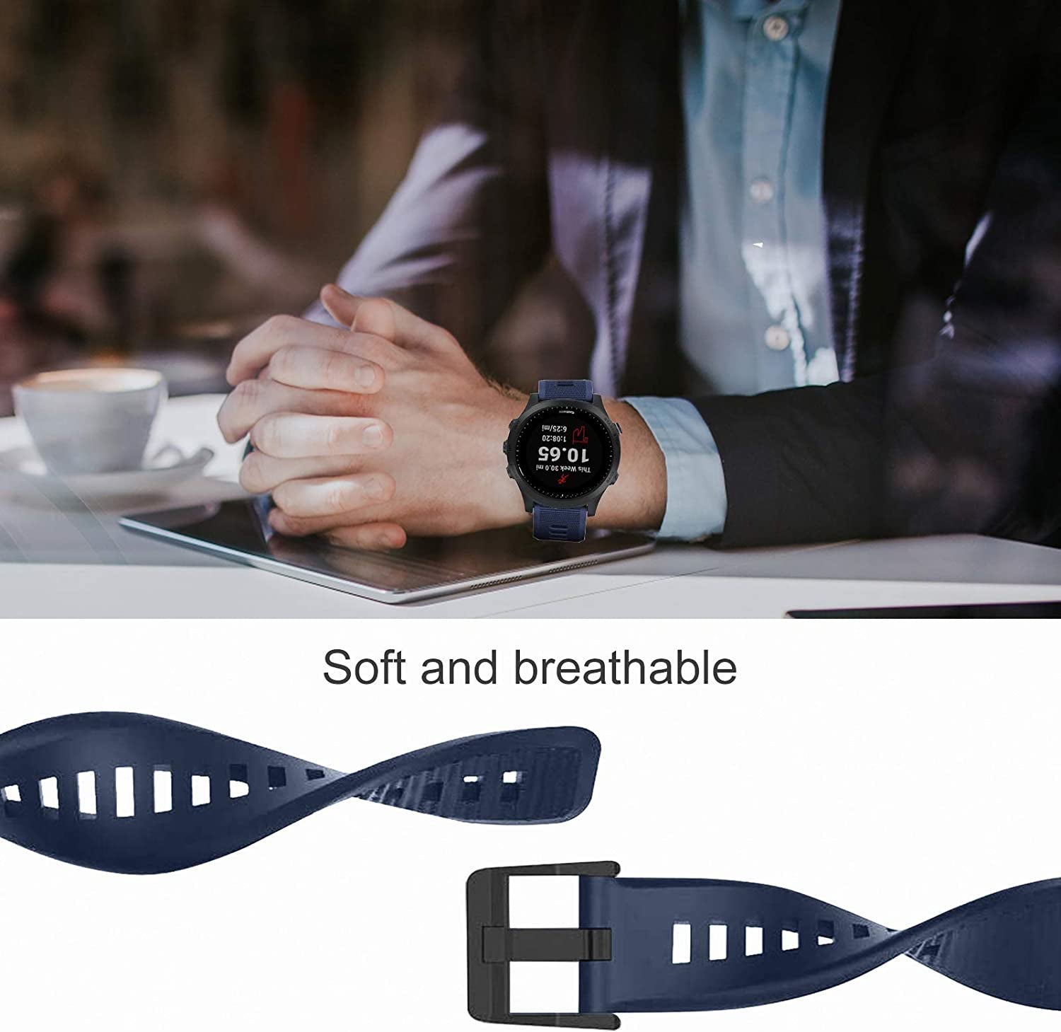 ISABAKE Band for Garmin Forerunner 935/Forerunner 945/Forerunner 745,Compatible with Fenix 5/ Fenix 5Plus/ Fenix 6/ Fenix 6 Pro/Approach S60 ,Soft Silicone 22Mm Replacement Bands Strap(Dark Blue)  ISABAKE   