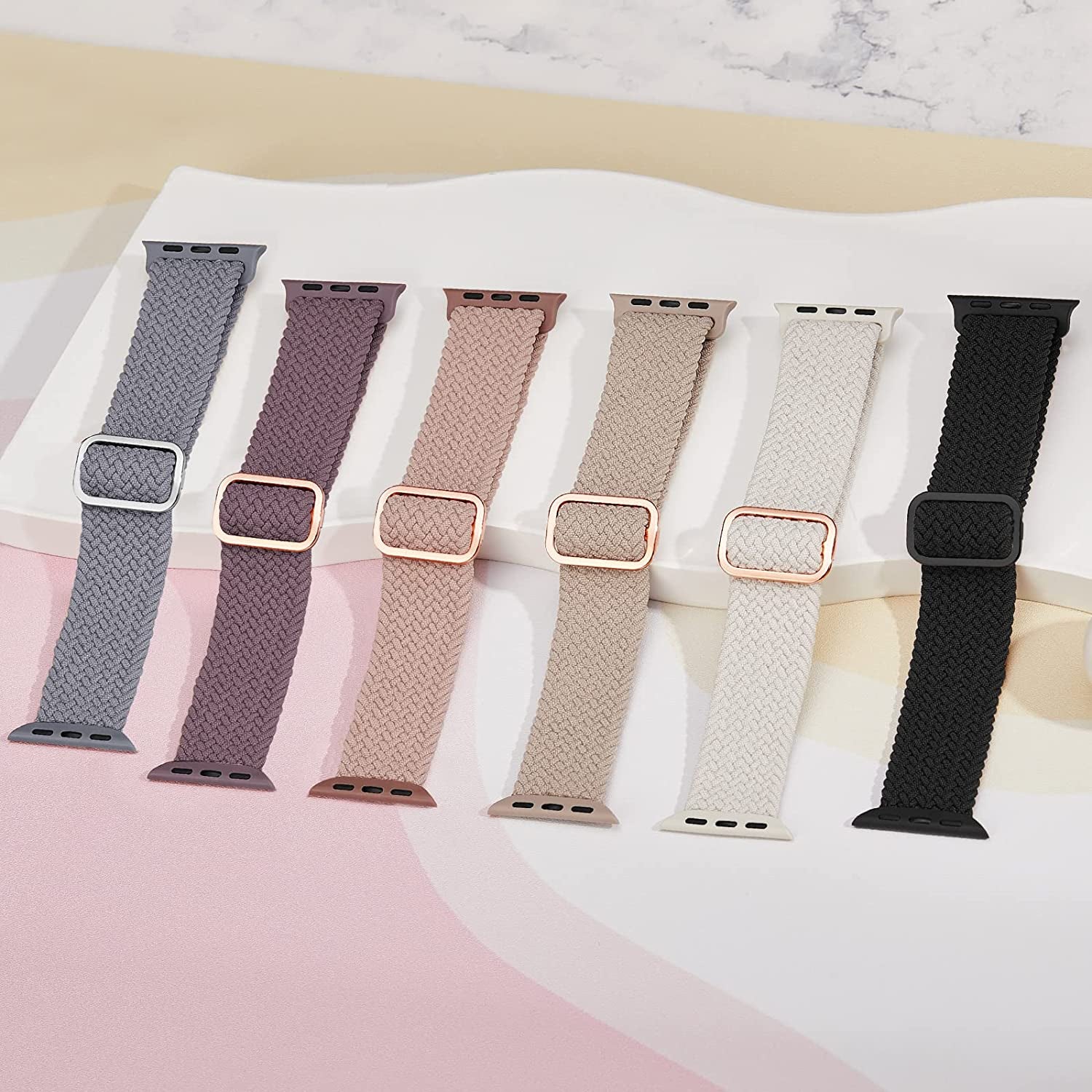 6 Pack Braided Solo Loop Compatible with Apple Watch Band 38Mm 40Mm 41Mm 42Mm 44Mm 45Mm 49Mm for Women Men, Stretchy Nylon Elastic Straps Wristbands for Iwatch Series Ultra SE 8 7 6 5 4 3 2 1  Suitisbest   