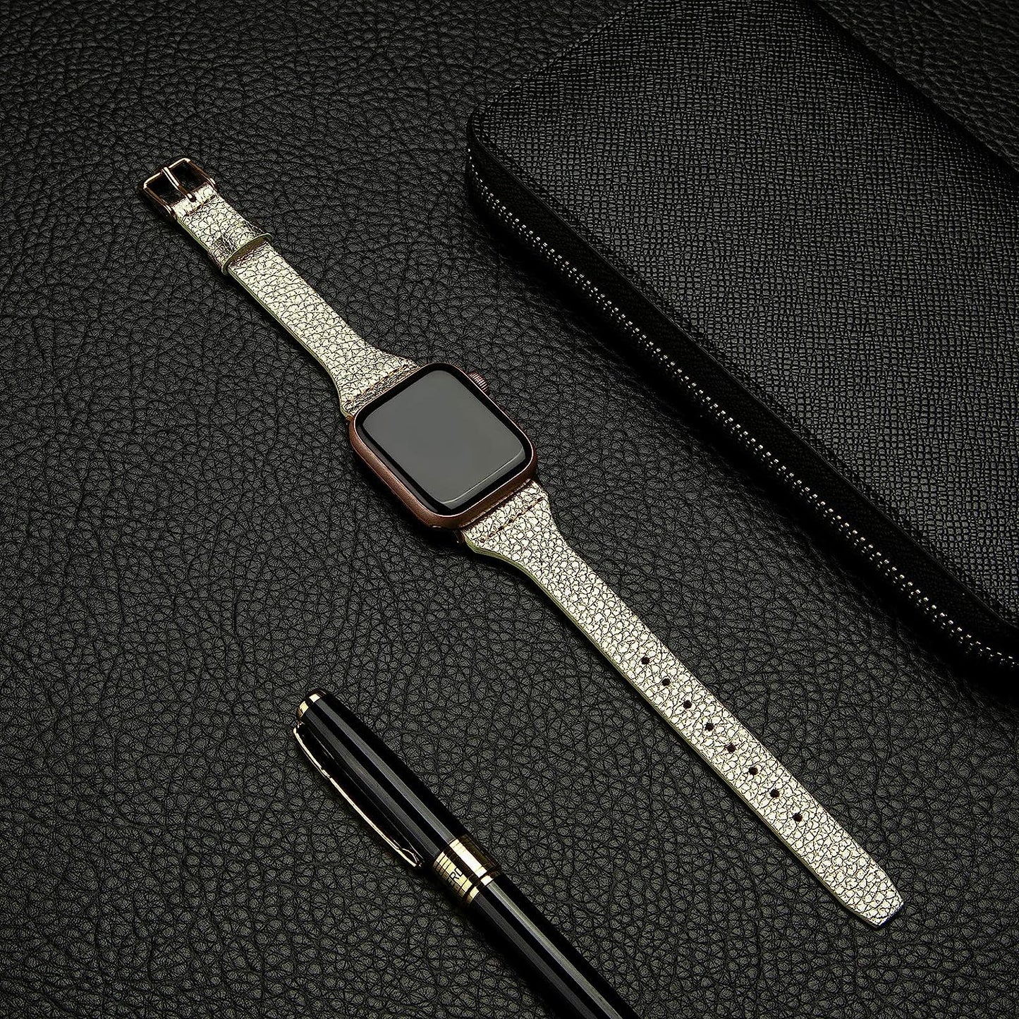 Tinoband Slim Genuine Leather Bands Compatible with Apple Watch Band 38Mm/40Mm/41Mm, 42Mm/44Mm/45Mm for Women Men, Leather Watch Band Replacement Strap for Iwatch Series 7/SE/6/5/4/3/2/1  TinoBand   