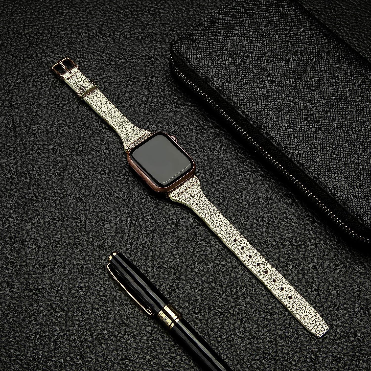 Tinoband Slim Genuine Leather Bands Compatible with Apple Watch Band 38Mm/40Mm/41Mm, 42Mm/44Mm/45Mm for Women Men, Leather Watch Band Replacement Strap for Iwatch Series 7/SE/6/5/4/3/2/1  TinoBand   