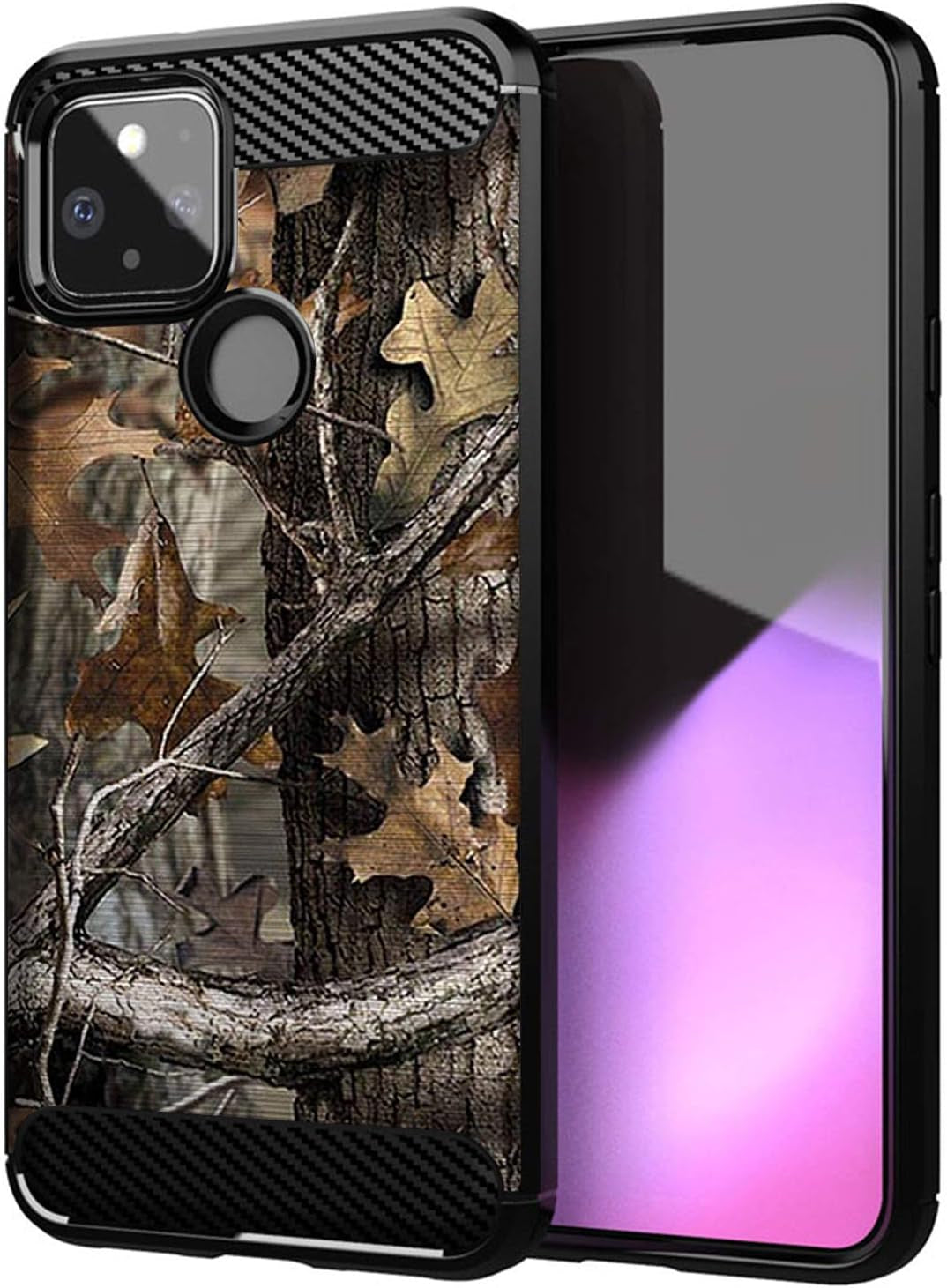 Casesondeck Camo Case Compatible with Google Pixel 4A 5G (2020), Carbon Fiber Texture Slim Fitted Matte Cover with Design (Sunset Deer)  Cases on Deck Tree Camo  