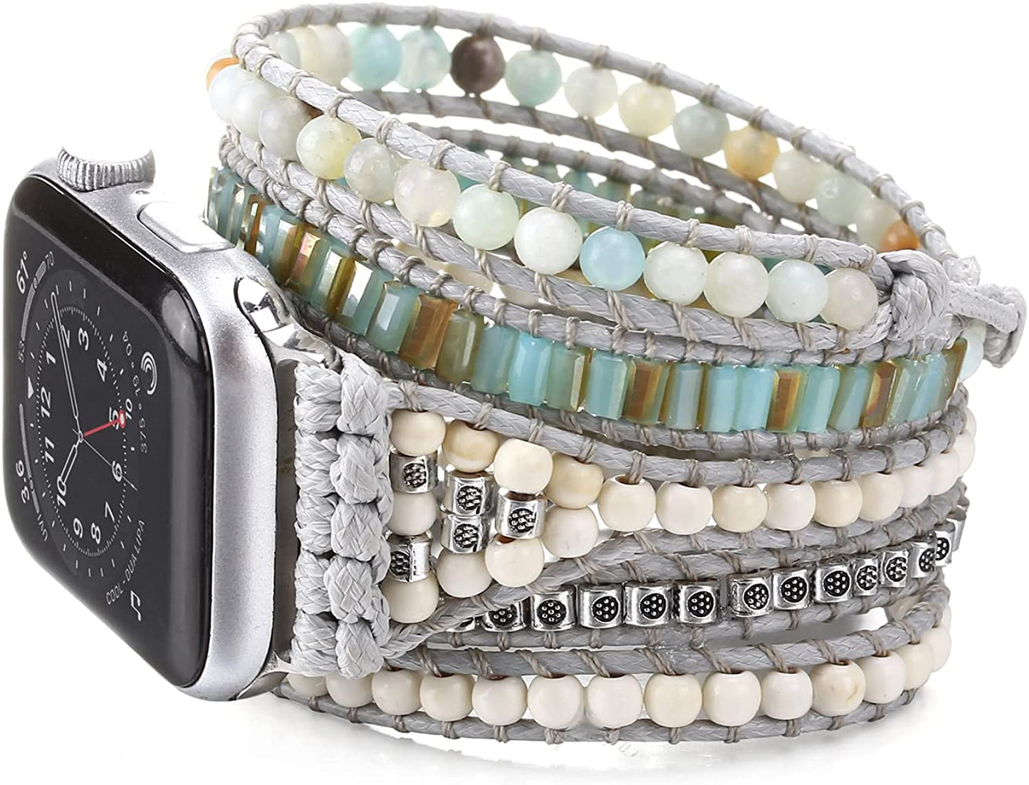 Wingoden Beaded Boho Watch Band Compatible Apple Watch Band 41Mm/38Mm/40Mm 49Mm/45Mm/44Mm/42Mm 5 Wrap Watch Bracelet Apple Watch Strap for Women Men Natural Stone Iwatch Band Series 8/7/6/5/4/3/2/1/Se/Ultra  Wingoden Grey 38mm/40mm/41mm(Fit 6"-6.7" wrist) 