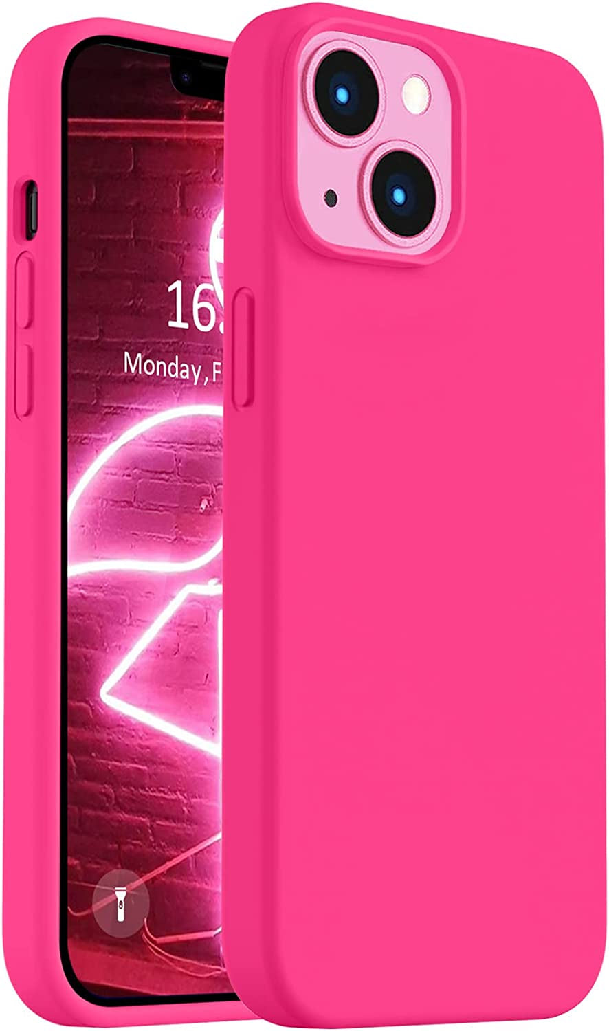 Vooii Compatible with Iphone 14 Case,[Silky Touch Premium Liquid Silicone] [Soft Anti-Scratch Microfiber Lining], Ultra Slim Shockproof Protective Case for Iphone 14 - Black  Vooii Hot Pink  