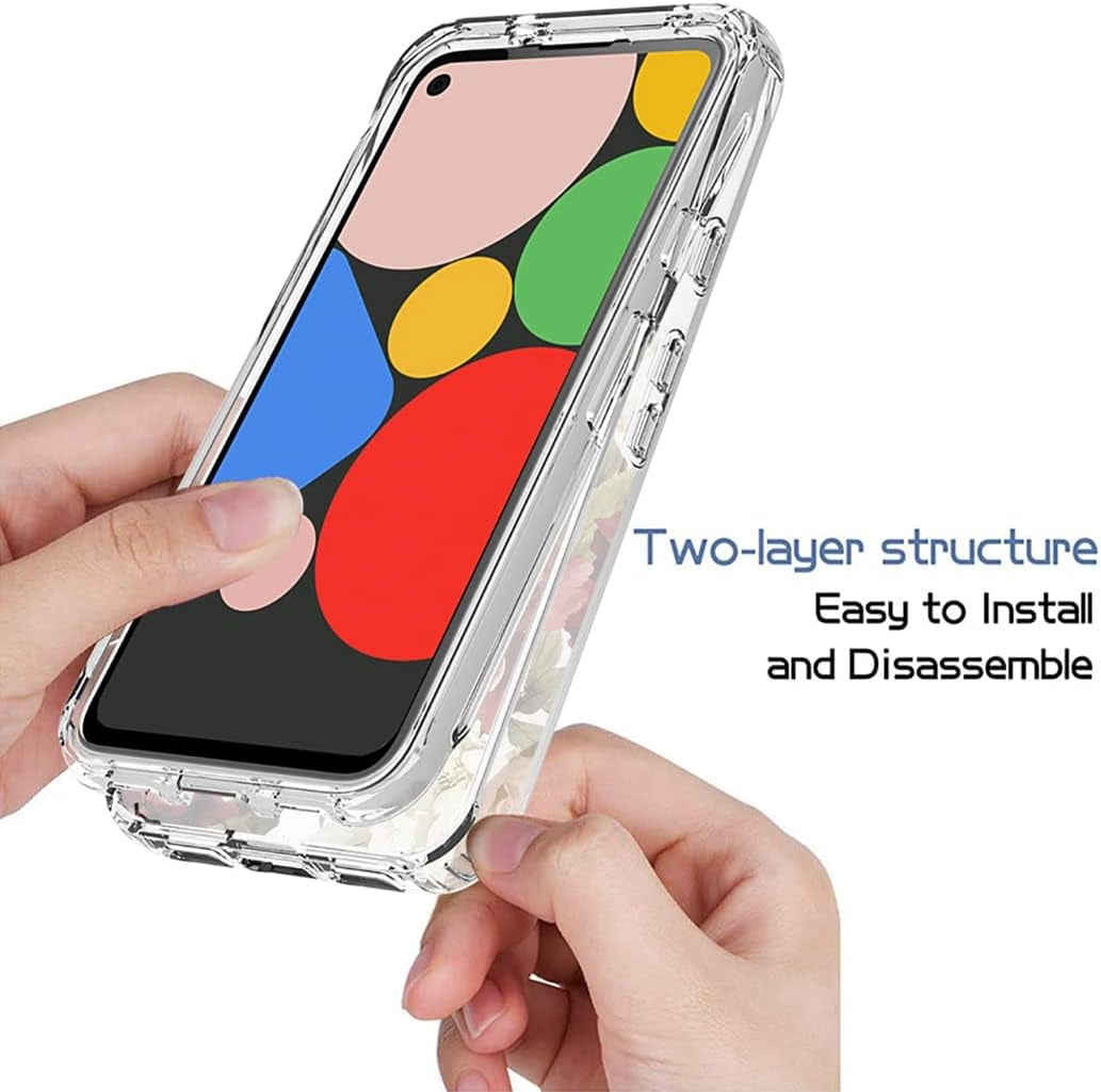 Yodueiv for Google Pixel 4A (Not Fit Pixel 4A 5G) G025J, GA02099 Case with Tempered Glass Screen Protector, Full-Body Cute Clear Floral Pattern Protective Phone Cover Case for Google Pixel 4A (Flower)  Yodueiv   