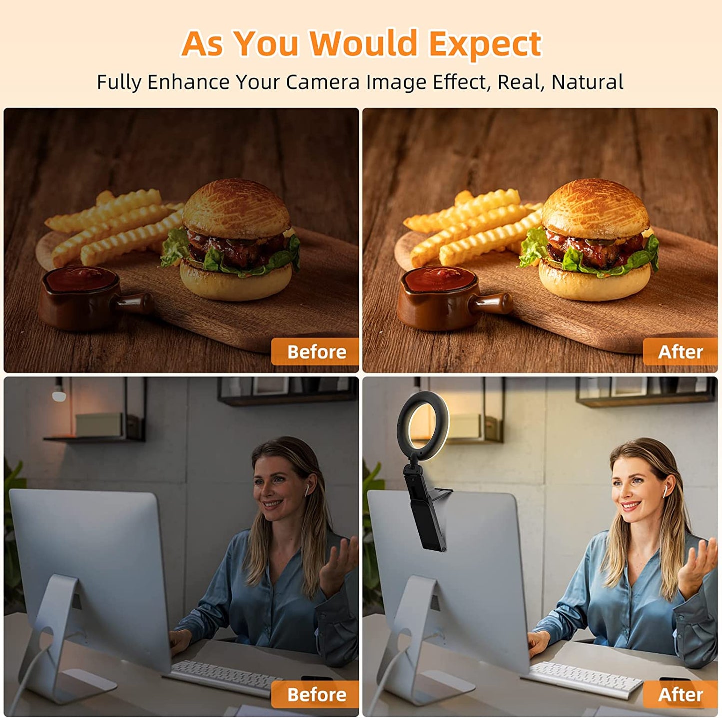 Ring Light for Computer Laptop,Video Conference Lighting Kit for Zoom Meetings,5" Small Led Selfie Light Portable Ring Light with Stand,Cell Phone Holder Desktop Ring Light for Skype Call  Evershop   