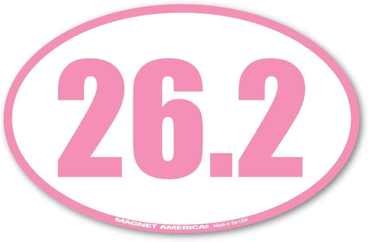 26.2 Marathon Pink Oval Sticker by Magnet America Is 6 1/2" X 4 1/4" Made for Vehicles, Laptops, and Refrigerators  Magnet America   