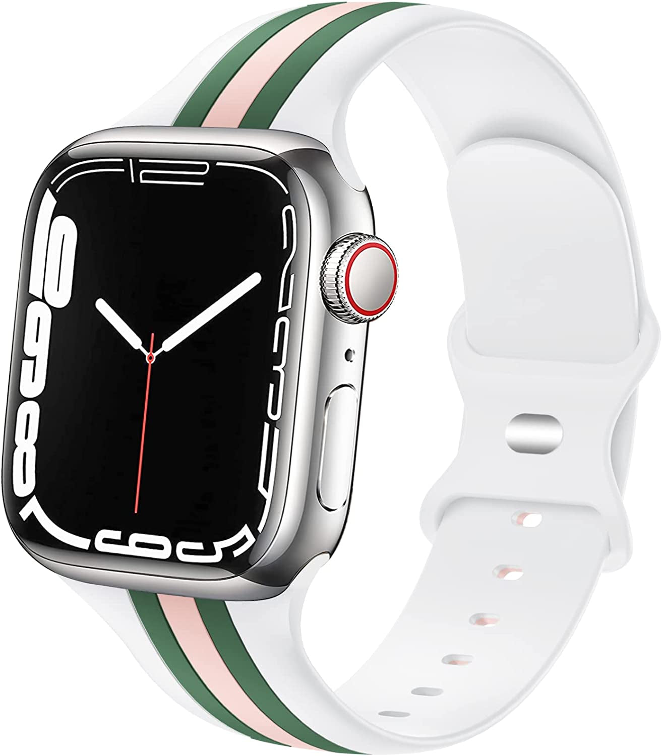 Designer Sport Bands Compatible with Apple Watch Band 42Mm 44Mm 45Mm 49Mm Series 8 Ultra 7 6 5 4 3 2 1 SE Women Men, Breathable Soft Silicone Strap Replacement Band for Iwatch Bands  Plesechde Grass Green/Pink-White 38mm/40mm/41mm 