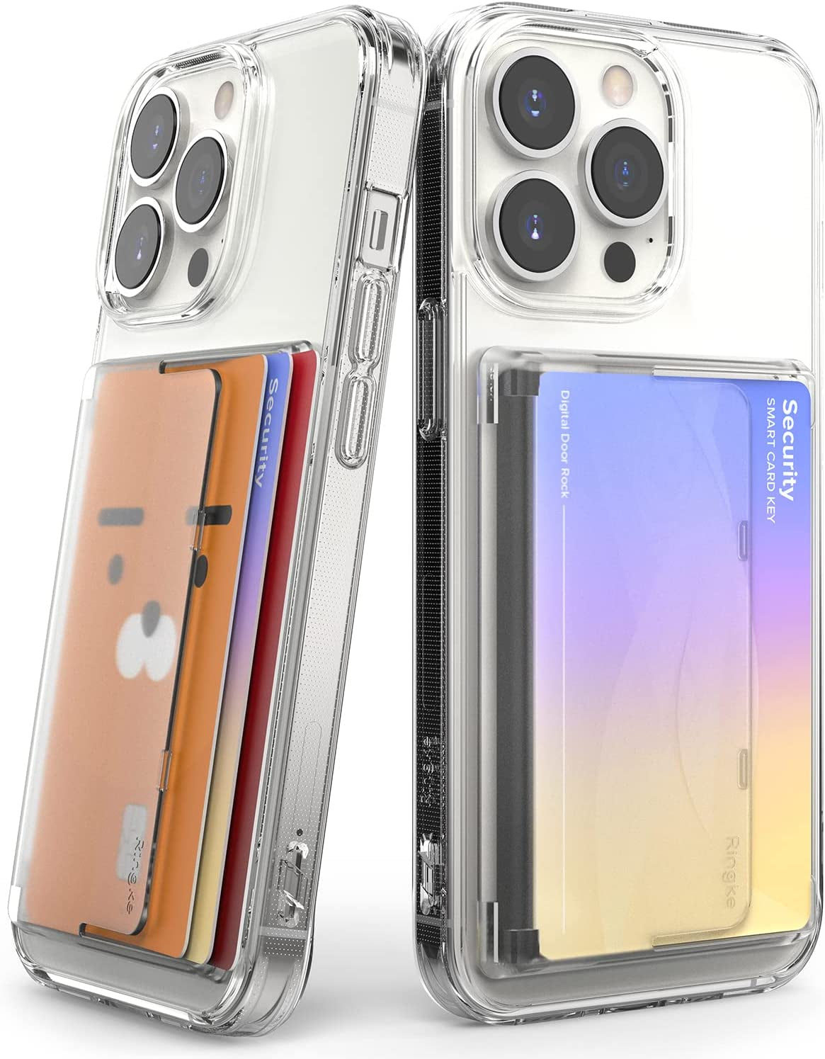 Ringke Magnetic Side Slot Card Holder for Phone Case, Business Card Holder for Back of Phone, ID Credit Card Wallet Compatible with Magsafe, and Iphone 14, 13, 12, Pro Max Mini - Clear Mist  Rearth Clear Mist Adhesive 