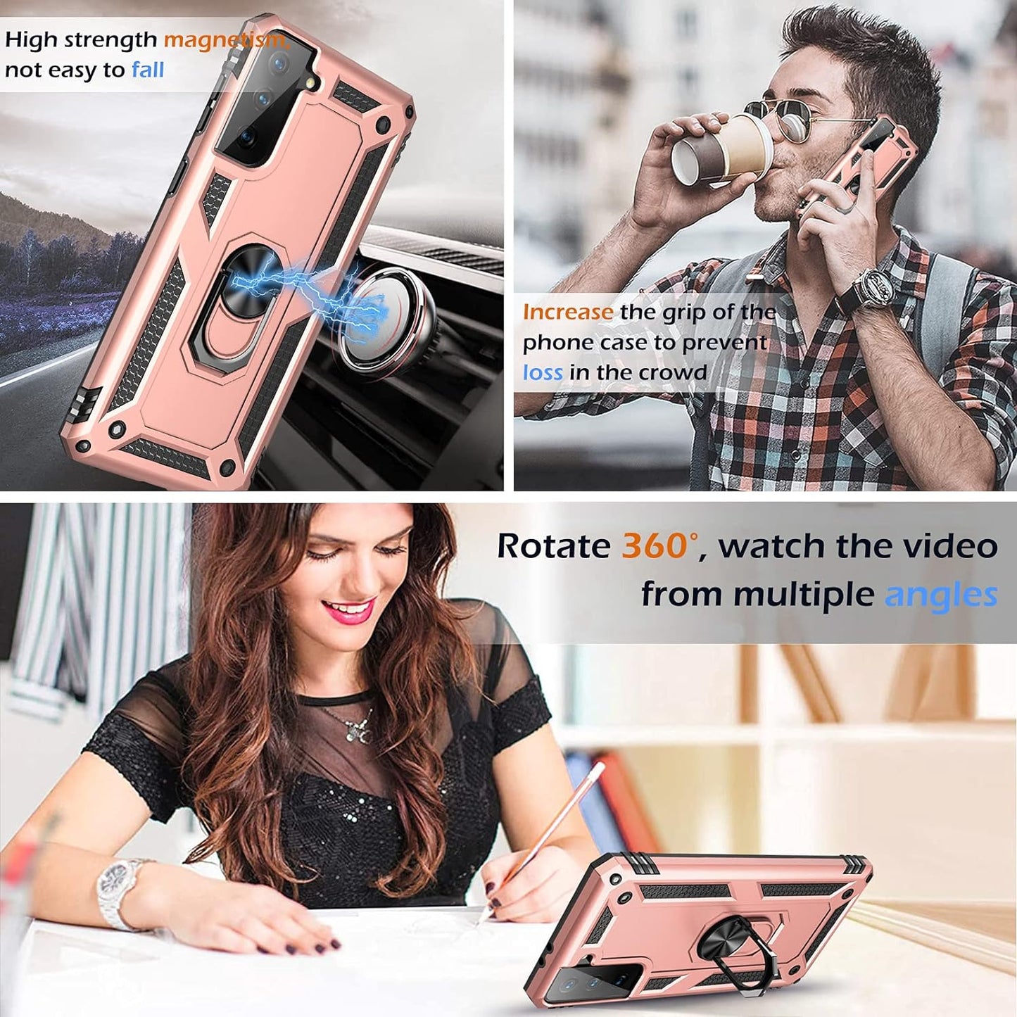 Case for Samsung Galaxy S21 5G Case Heavy Duty with Built in Screen Protector Hard Armor Military Anti-Fall Bumper Cover for Samsung S21 5G 6.2 2021 Phone Cases with Magnetic Ring Kickstand (Pink)  niter   