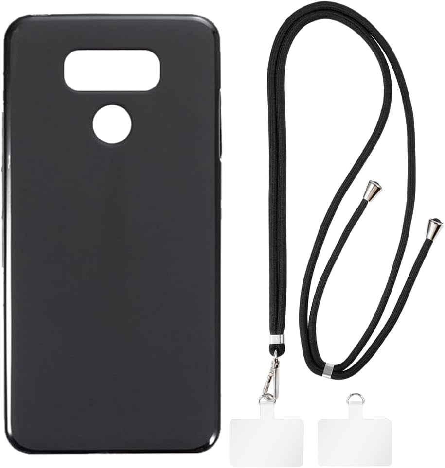 Shantime LG G6 Case + Universal Mobile Phone Lanyards, Neck/Crossbody Soft Strap Silicone TPU Cover Bumper Shell for LG G6 (5.7”)  Shantime Black Case + Black Lanyard  