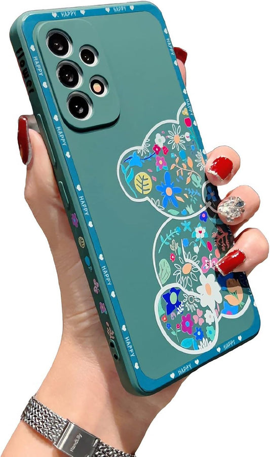 WEDO Compatible with Samsung Galaxy A53 Flower Case, Cute Bear Case Women Girls Camera Len Protection Soft Silicone Shockproof Bumper Candy Case for Samsung Galaxy A53 5G 6.5 Inch (Green)  WEDO   