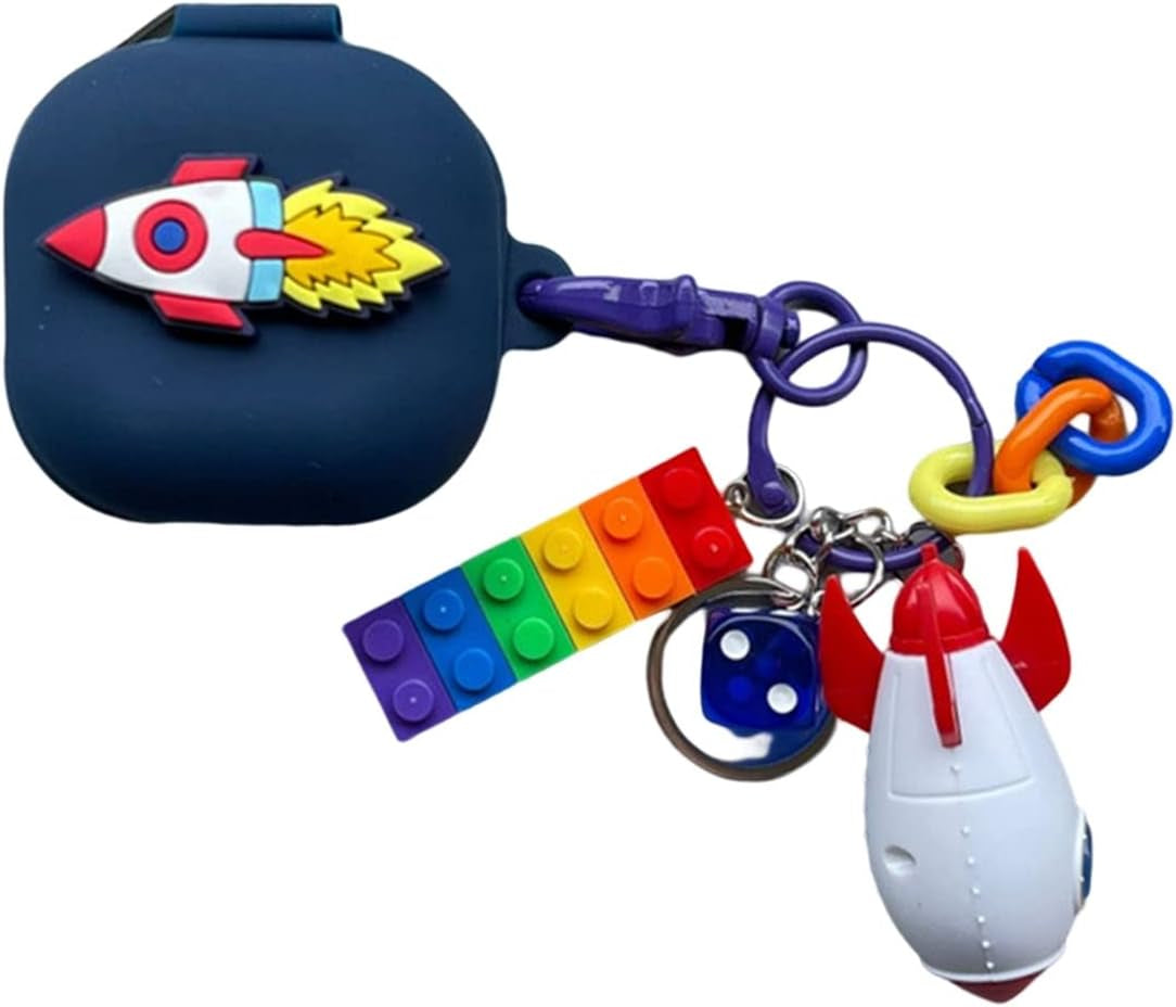 SKPY Cases for Samsung Galaxy Buds2 Pro/Buds 2/Buds Pro/Buds Live with Pendant, Cute Silicone Astronaut Cartoon Shockproof Cover for Girls Boys  SKPY Rocket 2  