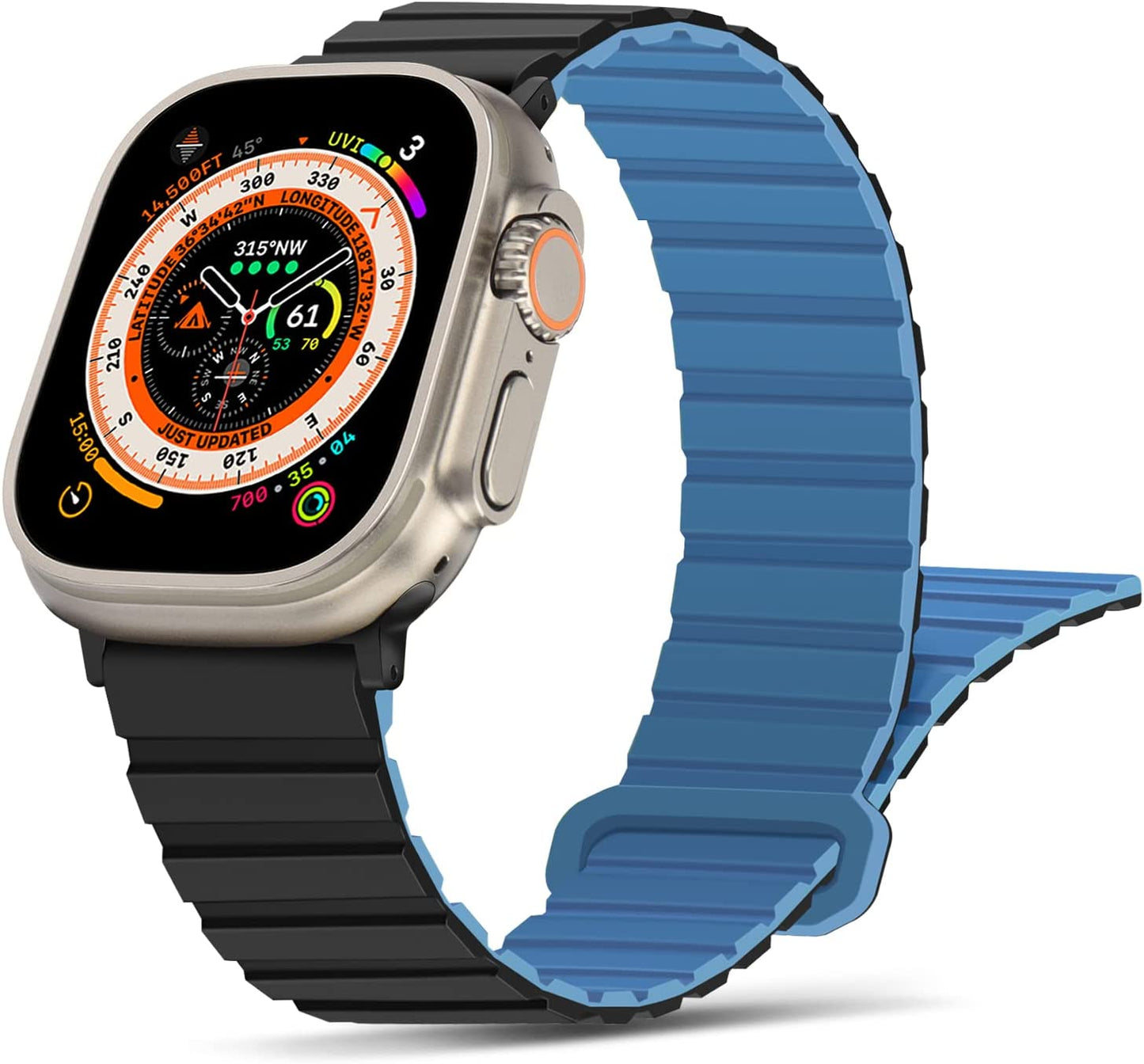 Tasikar Compatible with Apple Watch Band 49Mm 45Mm 44Mm 42Mm Silicone Magnetic Loop Bands [Double Sided Wearable] Designed for Apple Watch Ultra Series 8 7 (45Mm) SE 6 5 4 (44Mm) 3 2 1 (42Mm), Grey Orange  Tasikar Black Blue 42mm/44mm/45mm/49mm 