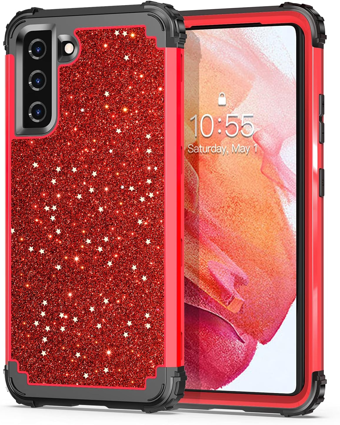 Rancase for Galaxy S21 5G Case,Three Layer Heavy Duty Shockproof Protection Hard Plastic Bumper +Soft Silicone Rubber Protective Case for Samsung Galaxy S21 5G 6.2 Inch,Purple Mandala  Rancase Z-Shiny Red  