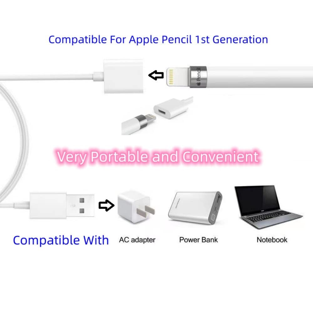 ONGAHON Charger Adapter Compatible with Apple Pencil 1St Generation, 3.3FT/100CM) 1 Pack,Ipencil 1 Accessories for I Pad Pen First Gen Charging Cable White  ONGAHON   