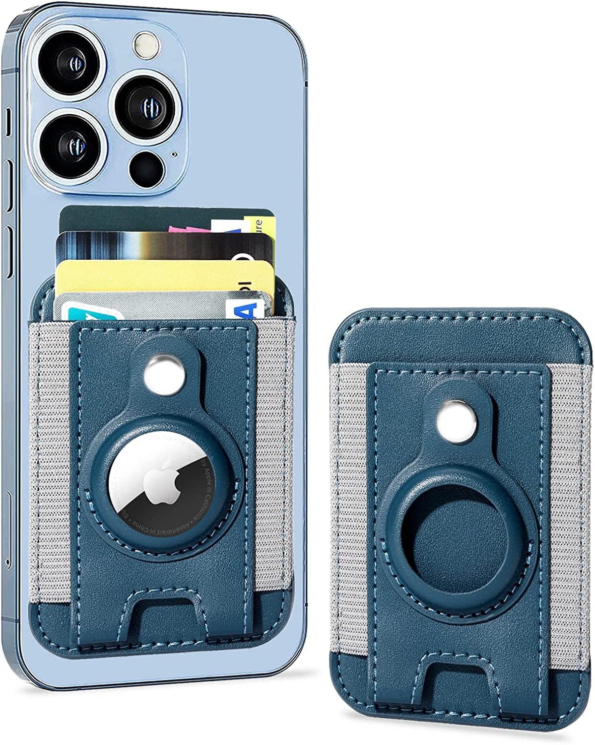 Miroddi for Magsafe Wallet with Airtag Holder, Magnetic Wallet Card Holder for Back of Iphone 14, 13 & 12 Series, Airtag Magsafe Leather Wallet, Hold up to 7 Cards, RFID Blocking Protection, Black  Miroddi Blue  