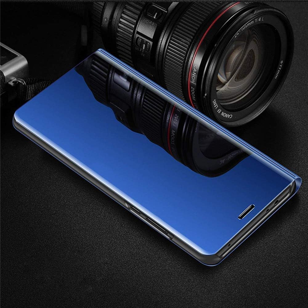 LEECOCO Case for LG V30 Slim Luxury Clear View Electroplate Plating Mirror Makeup [Kickstand] Full Body Protective Cover Flip Shockproof Case Cover for LG V30 Mirror PU Blue  LEECOCOO   