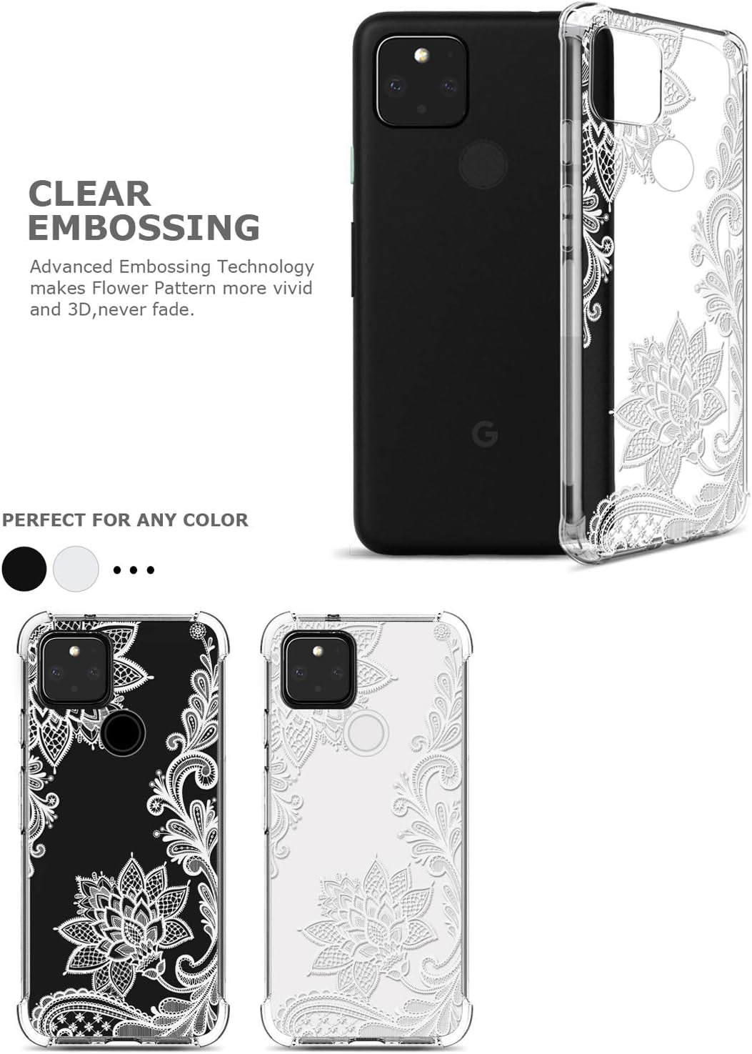 GREATRULY Floral Clear Case for Pixel 5 for Women/Girls,Pretty Phone Case for Google Pixel 5 (2020),Flower Design Slim Soft Transparent Drop Proof TPU Bumper Cushion Silicone Cover Shell,Fl-S  GREATRULY   