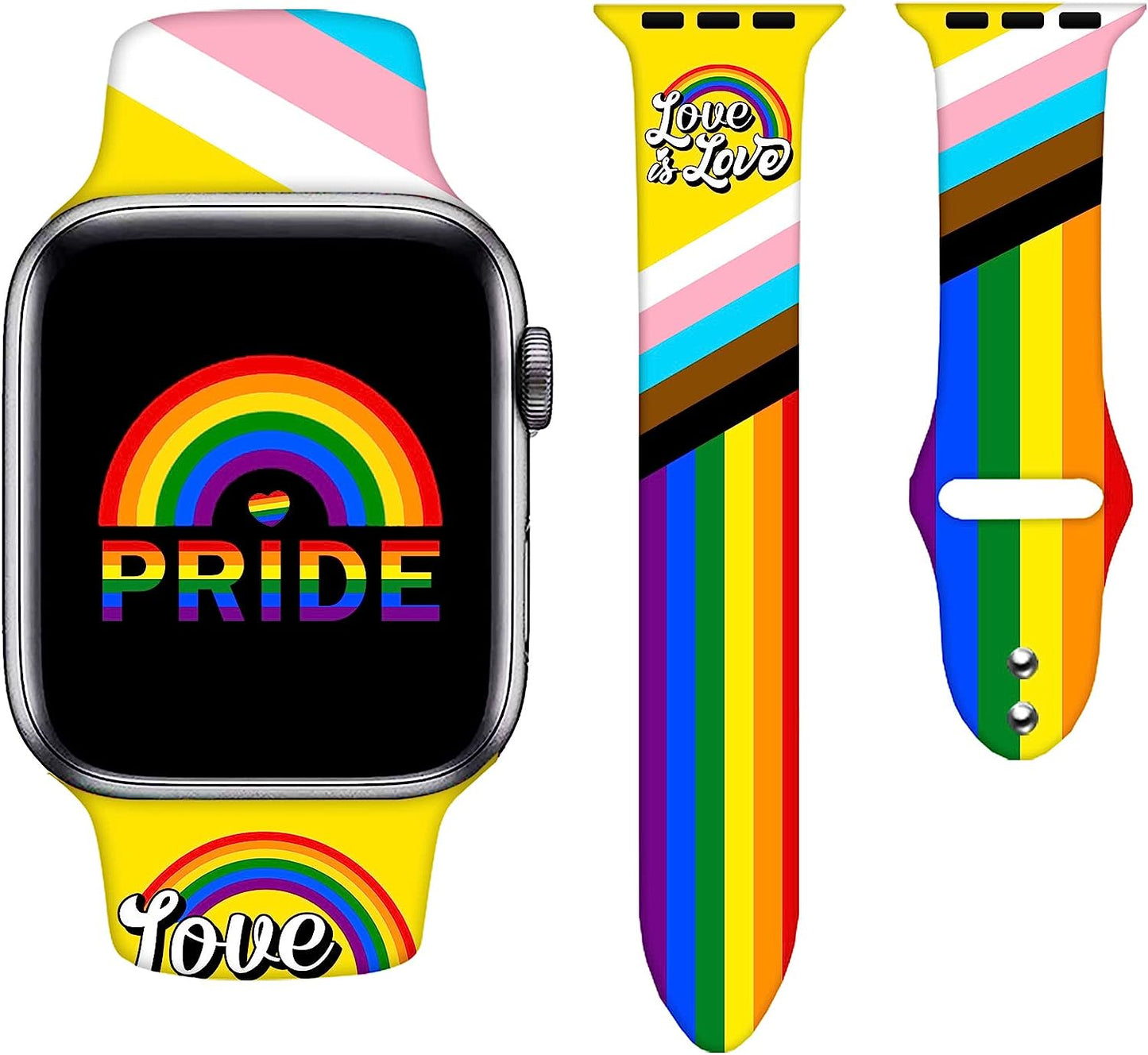 Watch Bands Compatible Apple Watch for Women Men, Adjustable Smart Watch Band Soft Silicone Wristbands Replacment Strap for Watch Series 7 6 5 4 3 2 1  KASDBY Rainbow Pride 0 42mm/44mm/45mm 
