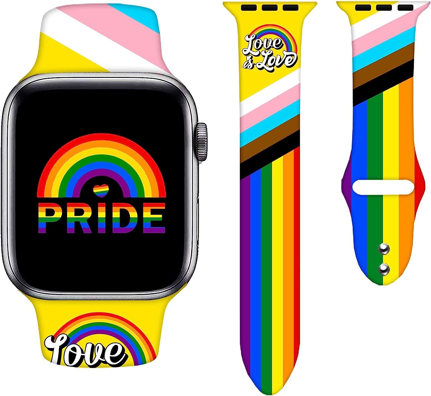 Watch Bands Compatible Apple Watch for Women Men, Adjustable Smart Watch Band Soft Silicone Wristbands Replacment Strap for Watch Series 7 6 5 4 3 2 1  KASDBY Rainbow Pride 0 42mm/44mm/45mm 